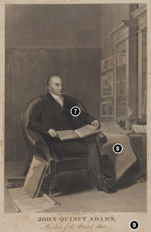 Annotated details from Adams Engraved by Durand by Asher Brown Durand after Thomas Sully